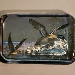 Mallard duck vintage glass paperweight iridescent